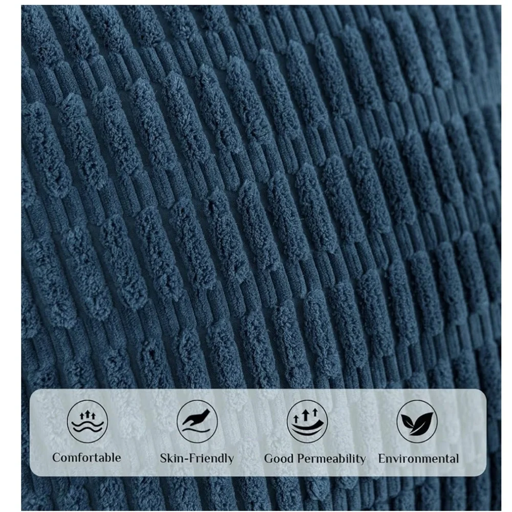 Corduroy Soft Striped Farmhouse SQUARE Throw Pillow Covers 18x18” BLUE (4-pack)